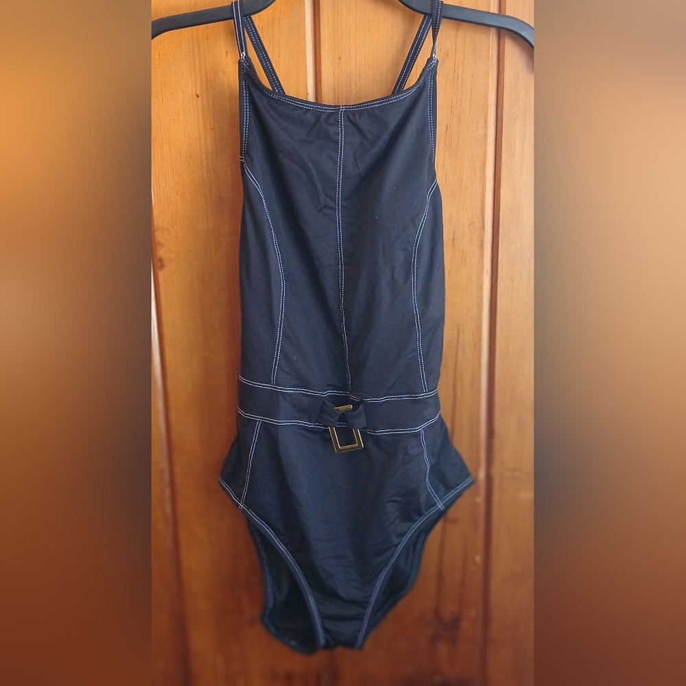 Cute one piece bathing suit with gold built in belt